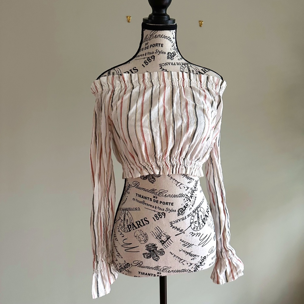Off Shoulder Striped Cropped Top Small